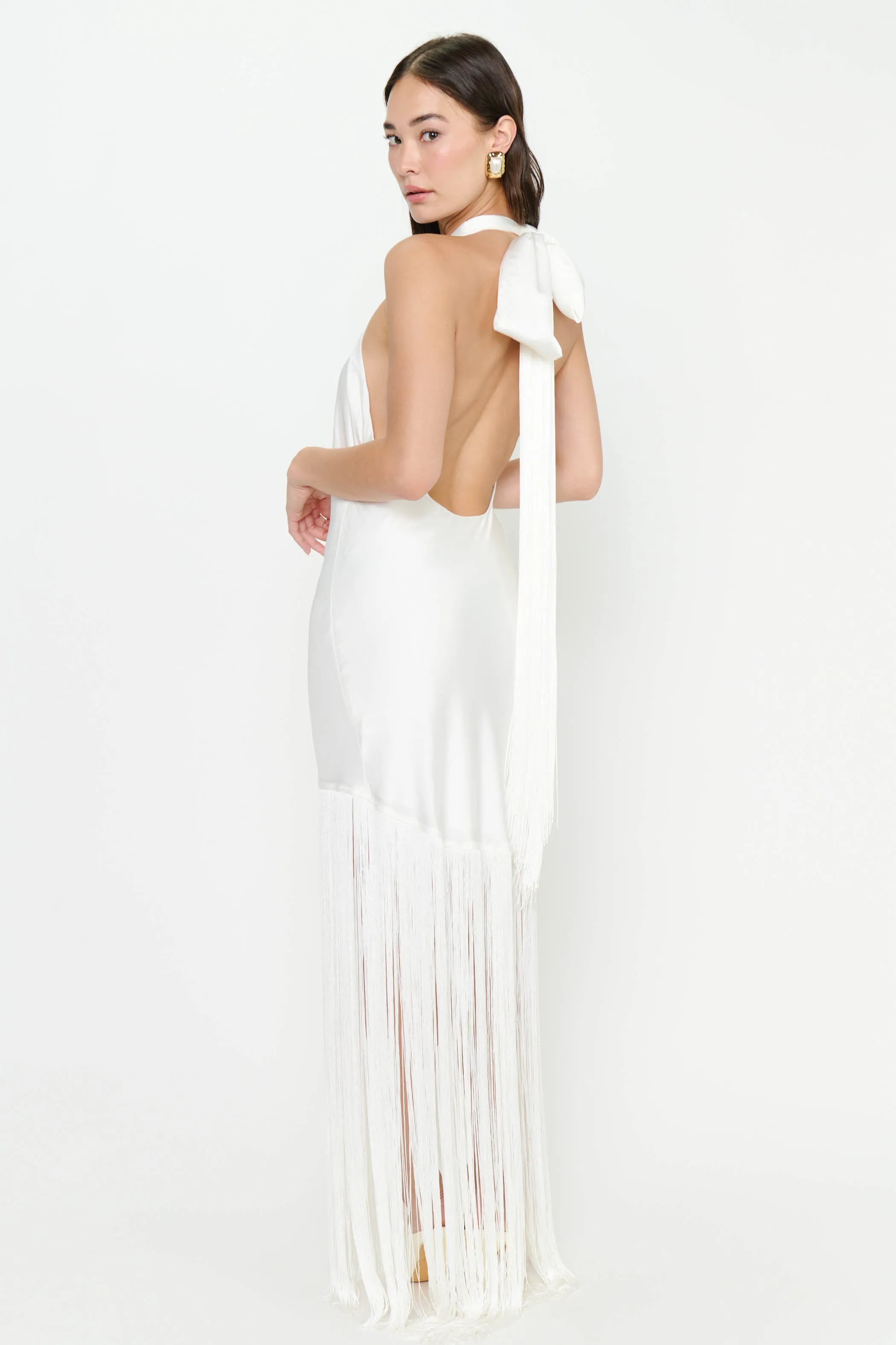 Jasmine Fringe Maxi Dress ~ Ivory Luxe Satin sold by Show Me Your MuMu product image thumbnail 5