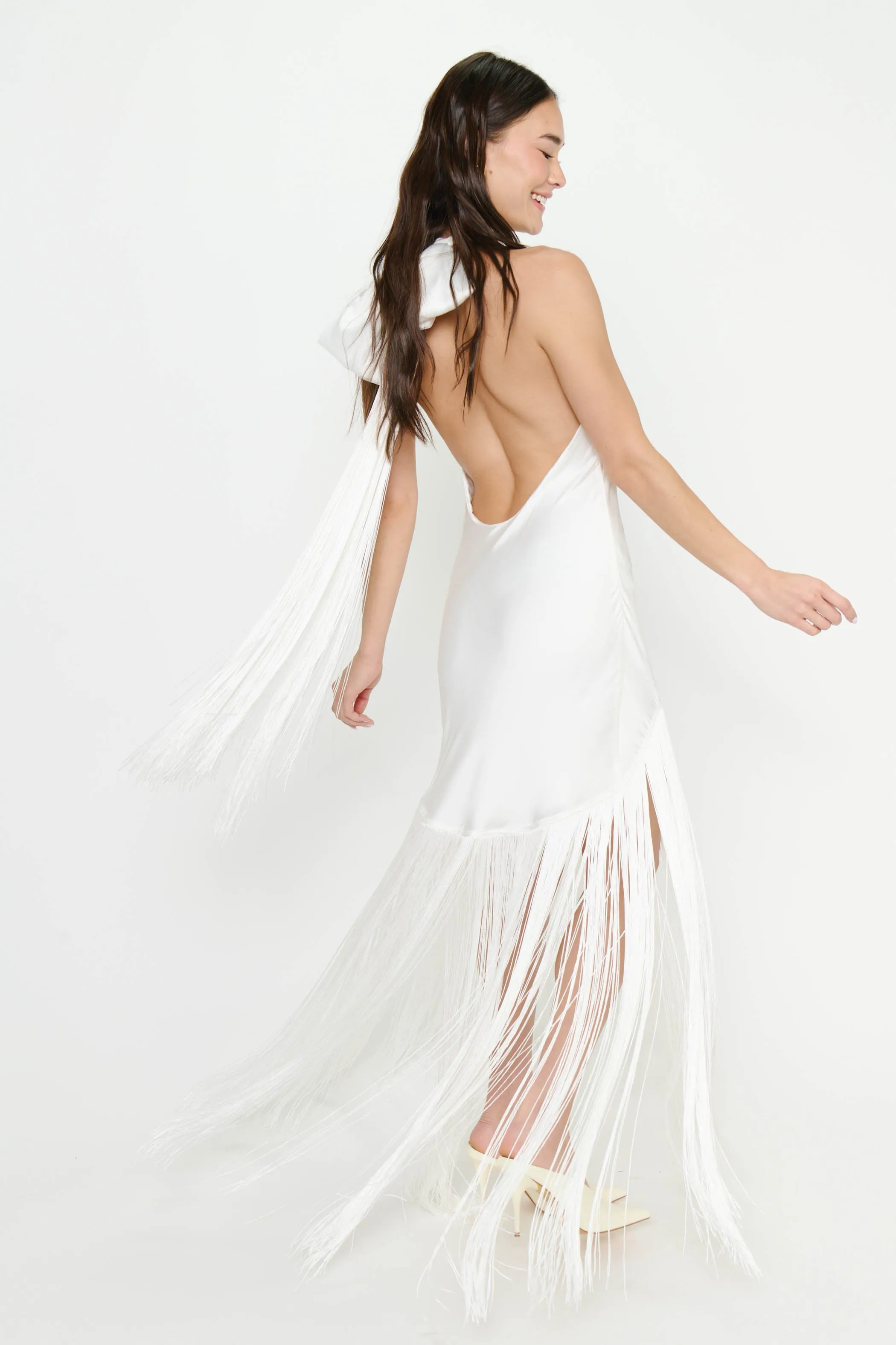 Jasmine Fringe Maxi Dress ~ Ivory Luxe Satin sold by Show Me Your MuMu product image thumbnail 4