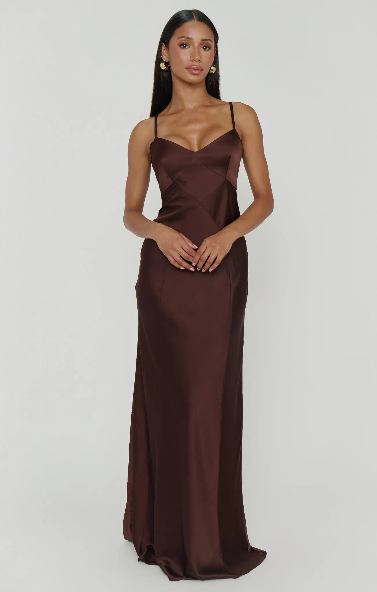 Logan Dress ~ Chocolate Luxe Satin sold by Show Me Your MuMu