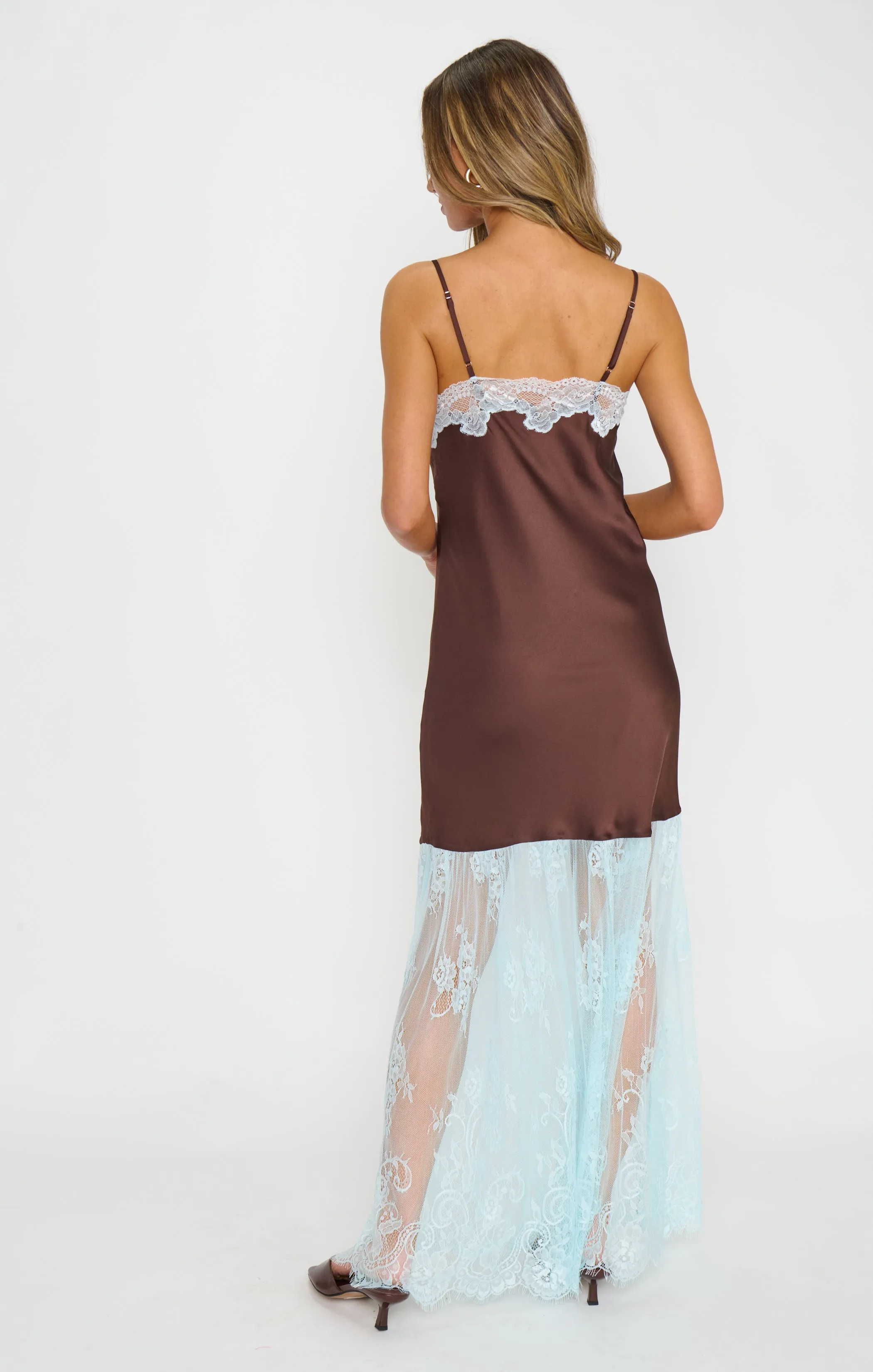 Celine Dress ~ Chocolate Blue Luxe Satin sold by Show Me Your MuMu product image thumbnail 4