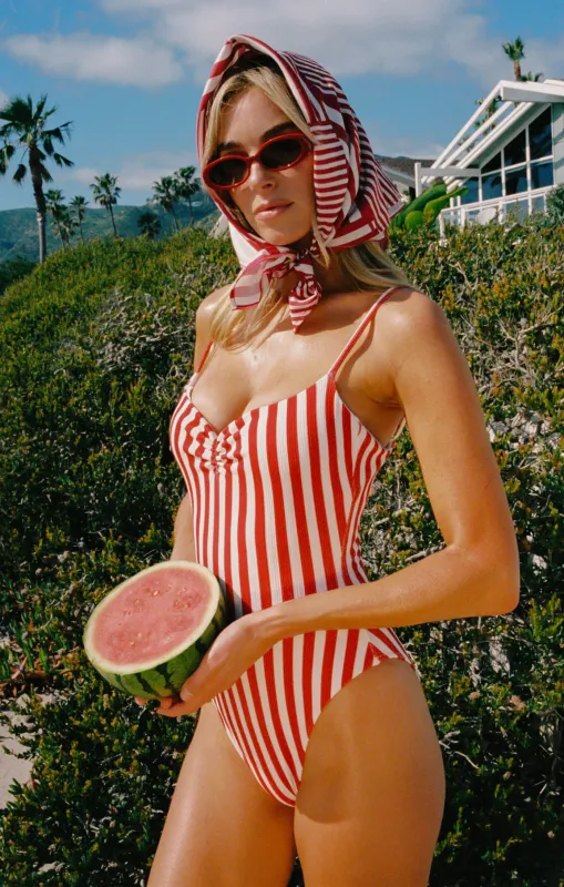 Bells Beach One Piece ~ Red Stripe Contour Scrunch made by Show Me Your MuMu