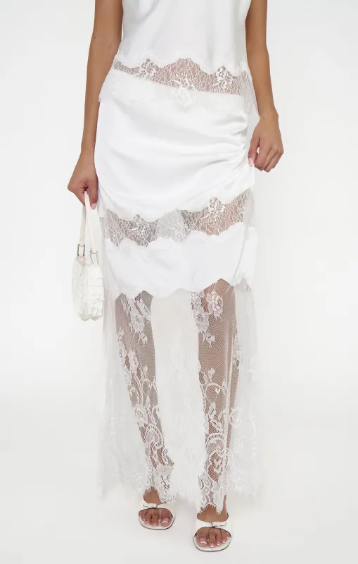 Gracie Maxi Skirt ~ Ivory Luxe Satin made by Show Me Your MuMu