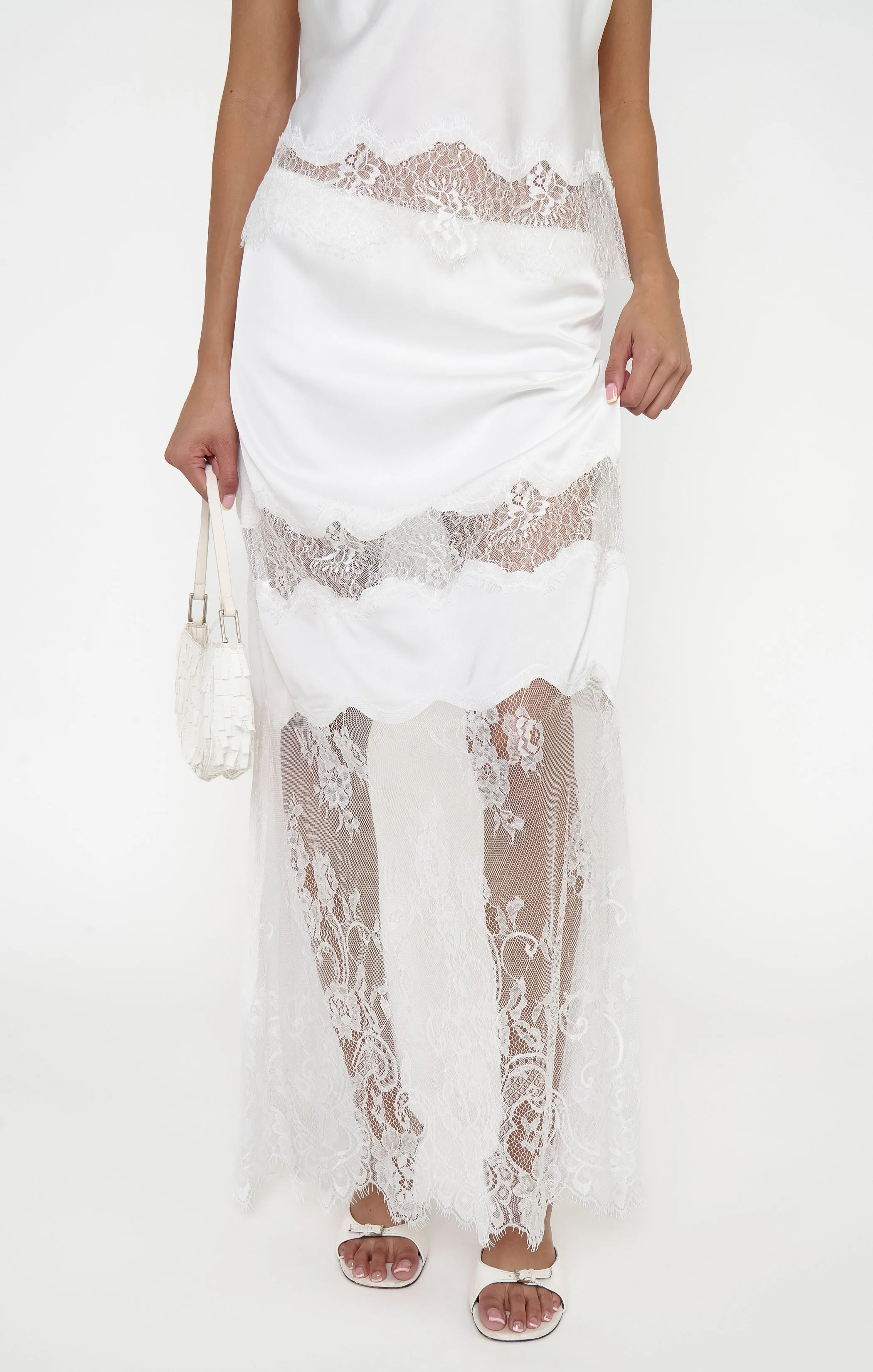 Gracie Maxi Skirt ~ Ivory Luxe Satin sold by Show Me Your MuMu