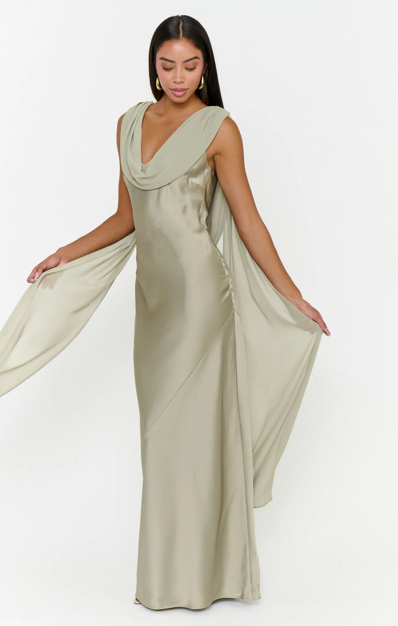 Maya Maxi Dress ~ Moss Green Luxe Satin sold by Show Me Your MuMu product image thumbnail 5