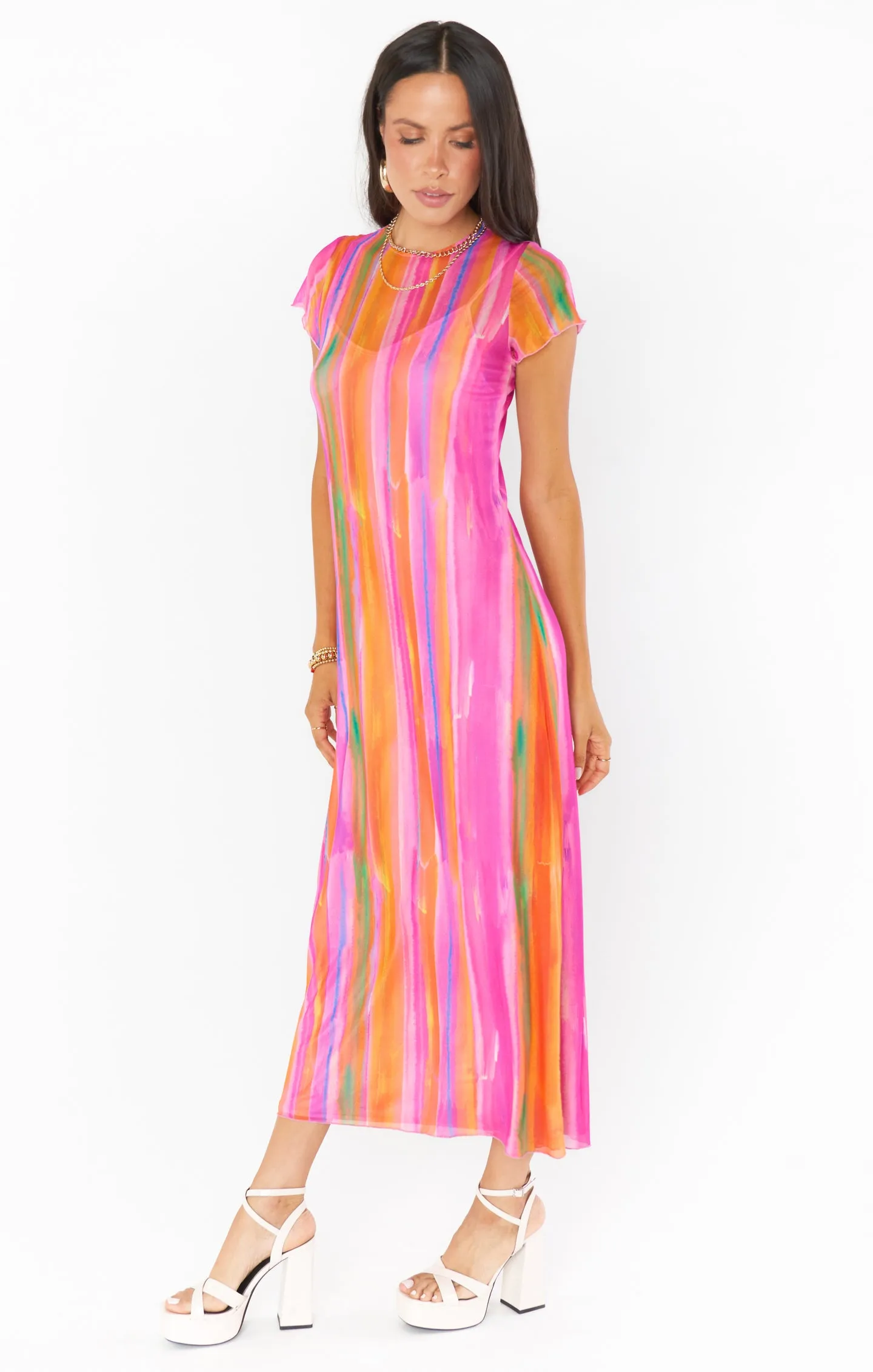 Molly Midi Dress ~ Sunrise Stripe Mesh sold by Show Me Your MuMu product image thumbnail 5