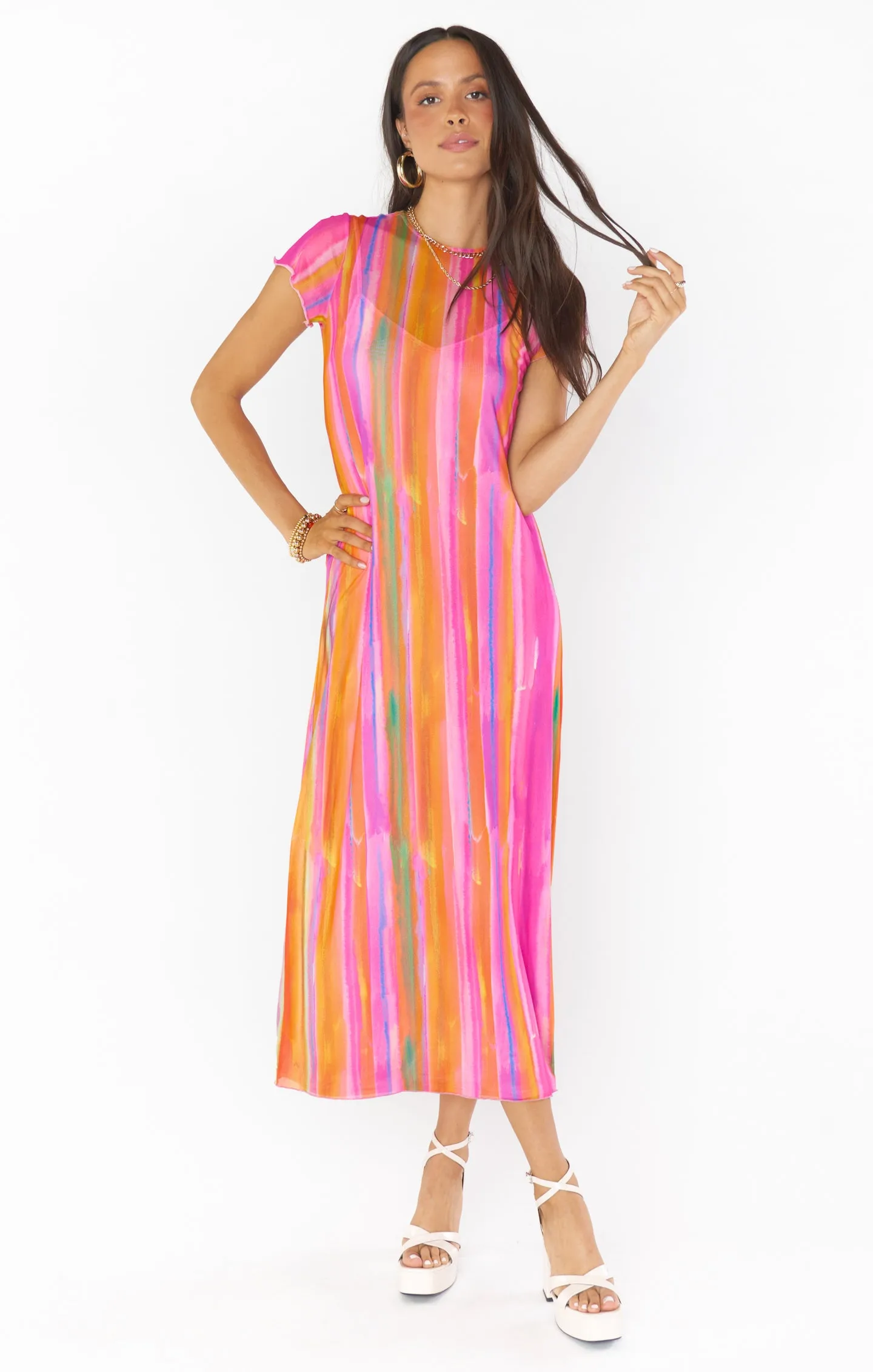 Molly Midi Dress ~ Sunrise Stripe Mesh sold by Show Me Your MuMu product image thumbnail 3