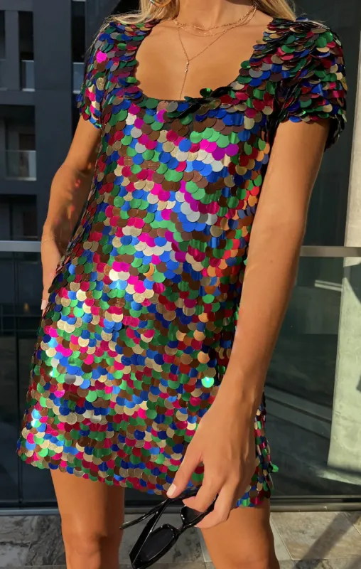 Emi Mini Dress ~ Rainbow Sequins sold by Show Me Your MuMu