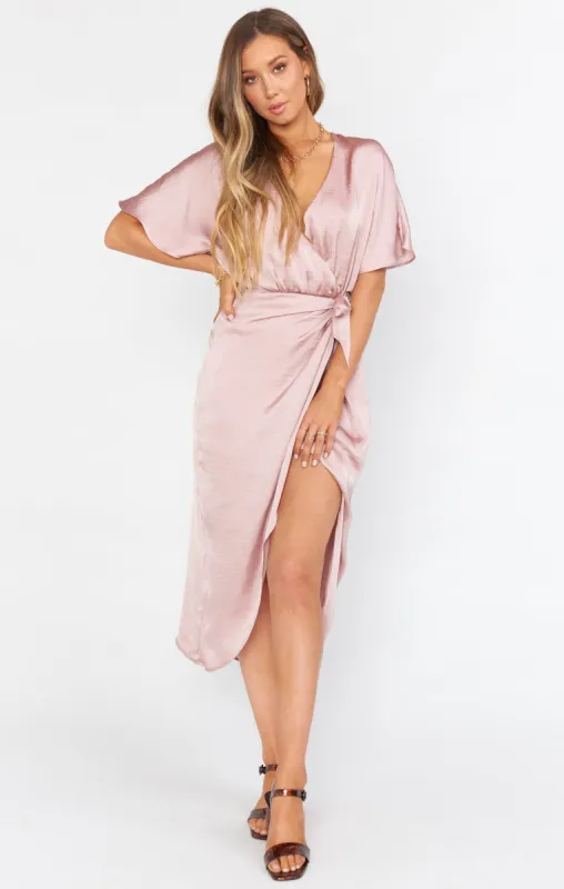 Kimora Wrap Dress ~ Mauve Silky Satin sold by Show Me Your MuMu