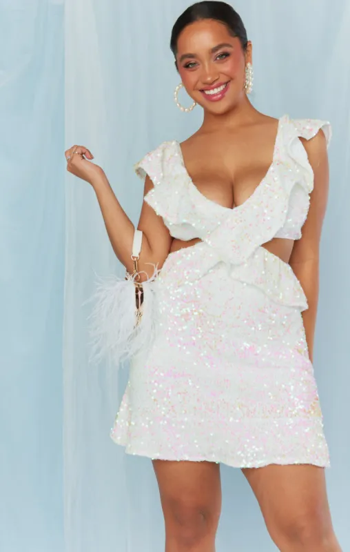 Zoey Mini Dress ~ White Iridescent Sequins sold by Show Me Your MuMu