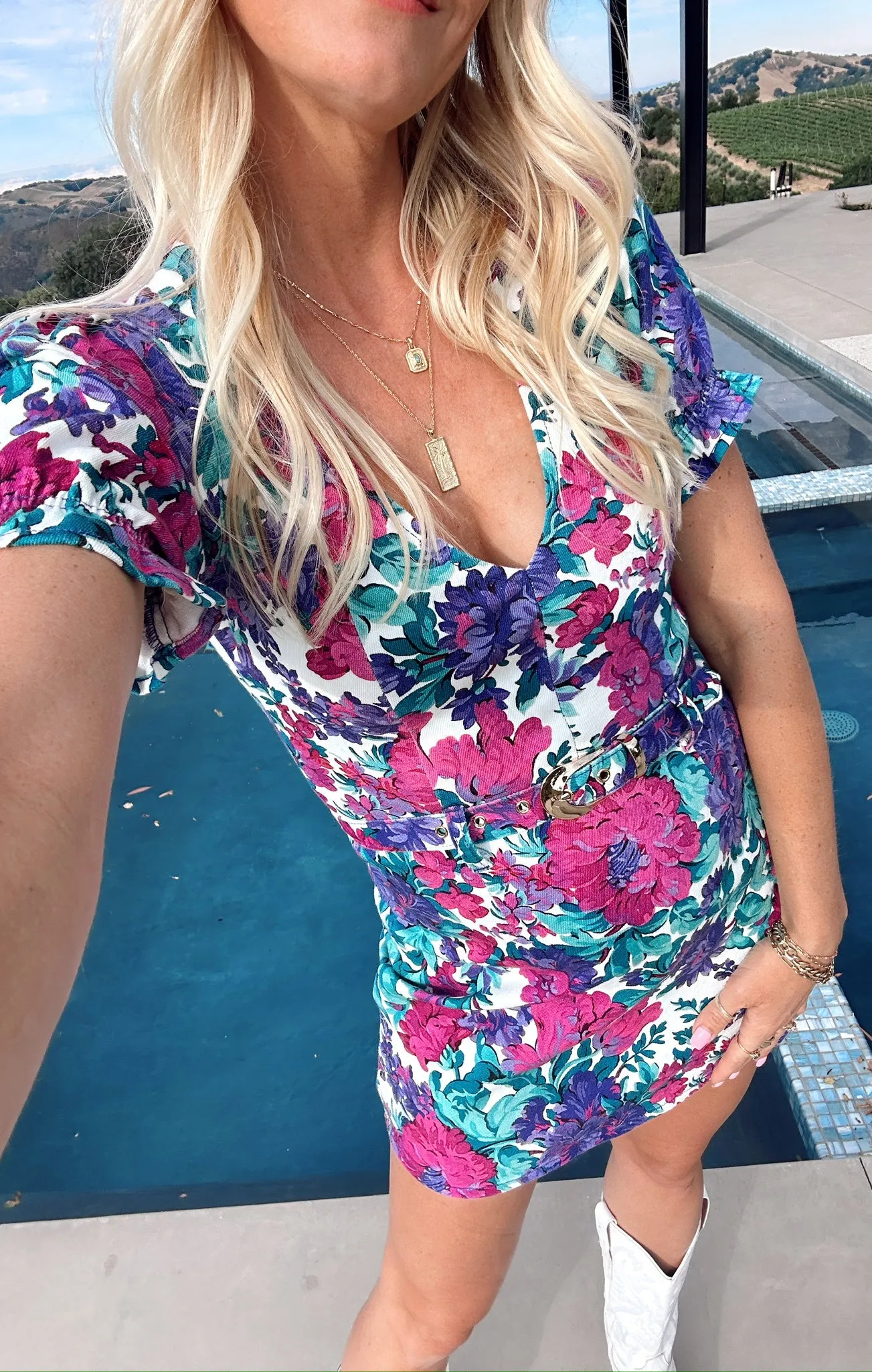 Zia Mini Dress ~ Magenta Blooms Denim sold by Show Me Your MuMu product image thumbnail 2
