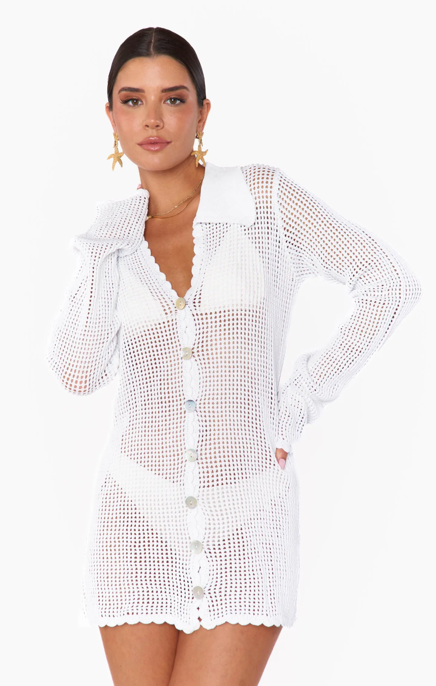 Button Up Coverup ~ White Crochet sold by Show Me Your MuMu product image thumbnail 4