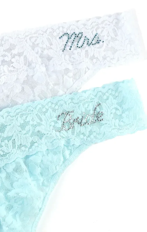 Hanky Panky Bride & Mrs. Original Rise Thong Gift Set ~ White/Blue sold by Show Me Your MuMu
