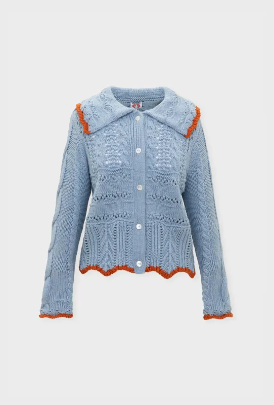 Trixie Cardigan - China Blue/Rust sold by Shrimps