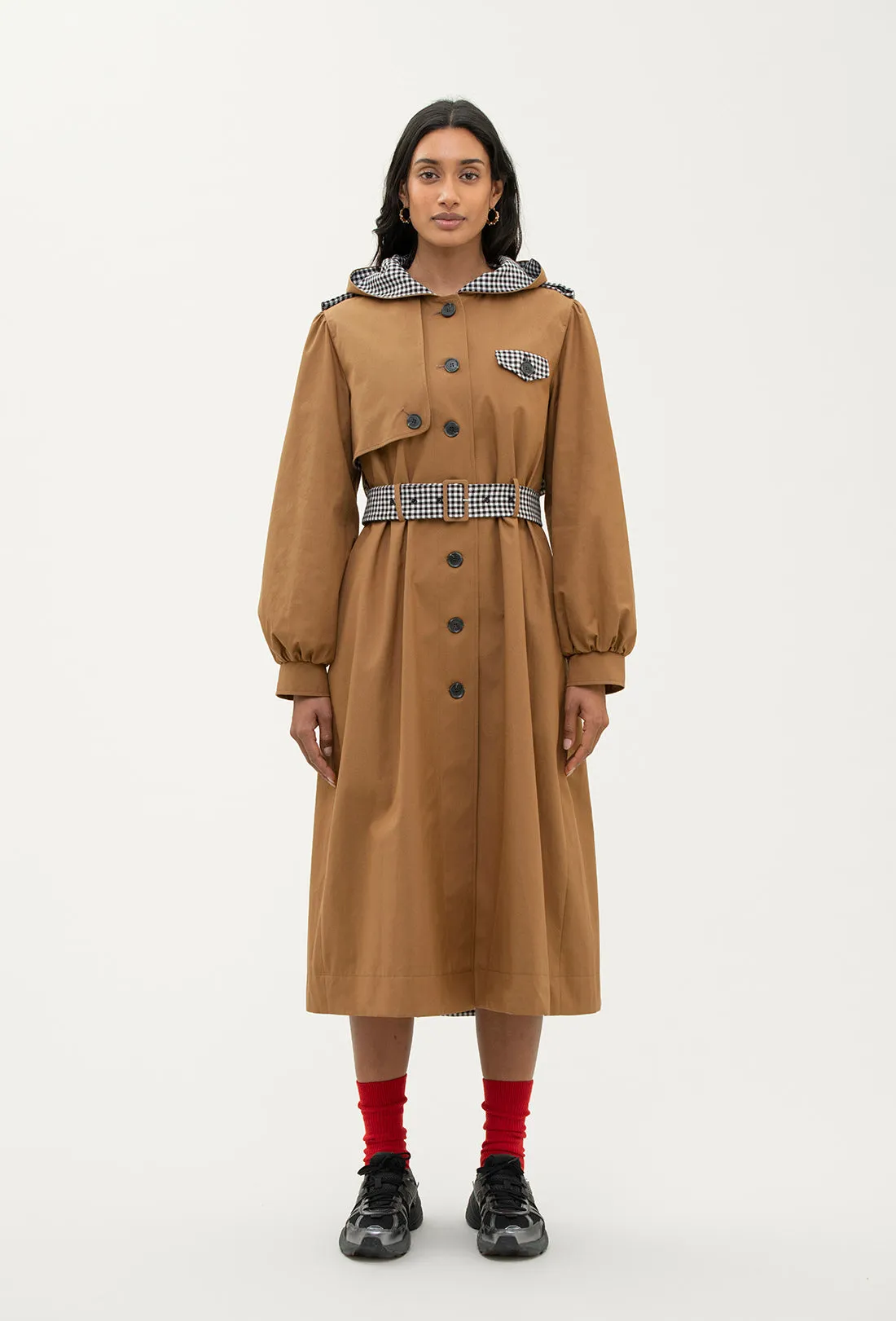 Aspen Trench Coat - Tan/Black Gingham sold by Shrimps product image thumbnail 3