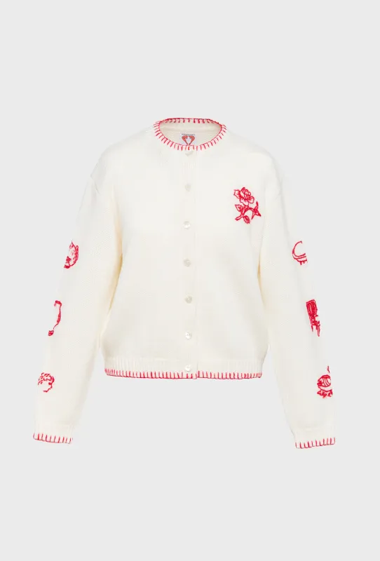 Hartley Cardigan - Cream/Rose Red sold by Shrimps