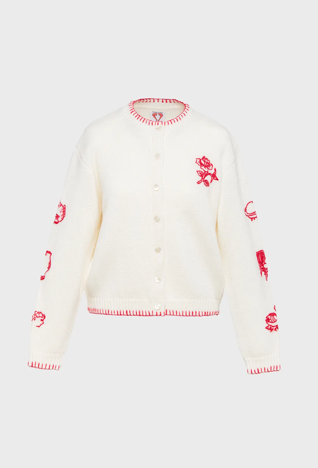 Hartley Cardigan - Cream/Rose Red sold by Shrimps