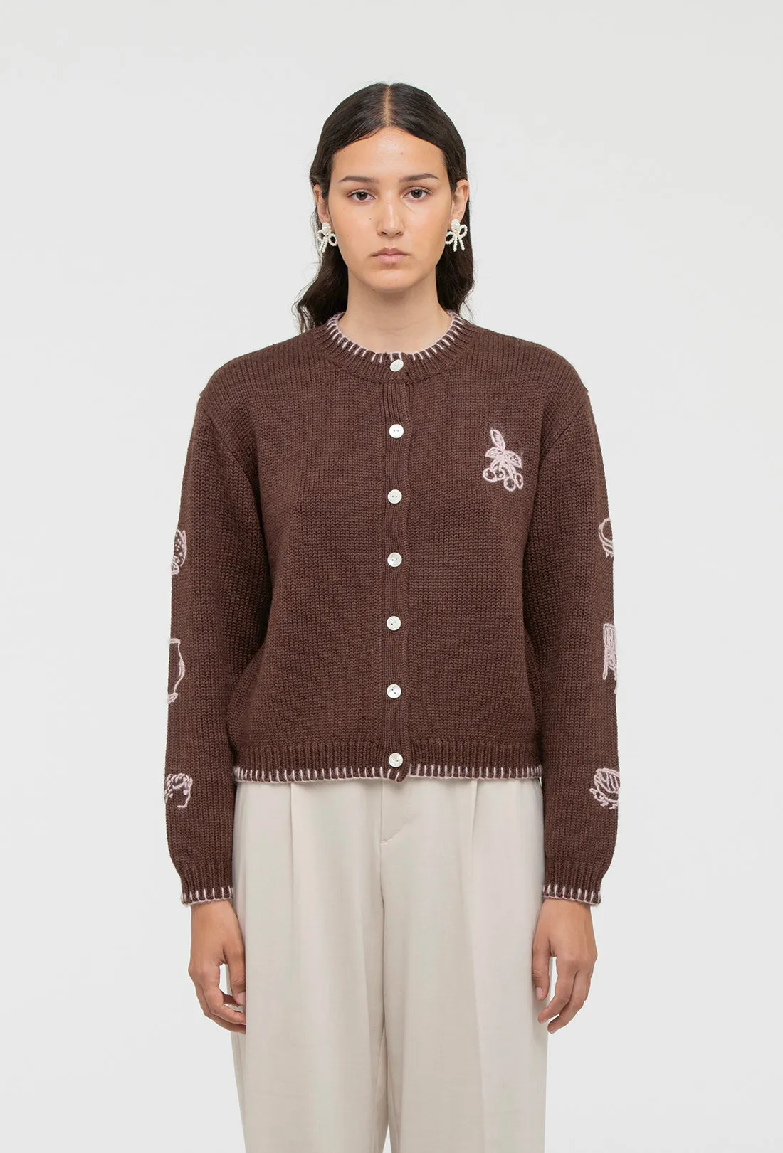 Hartley Cardigan - Chocolate Brown/Pale Pink sold by Shrimps product image thumbnail 2