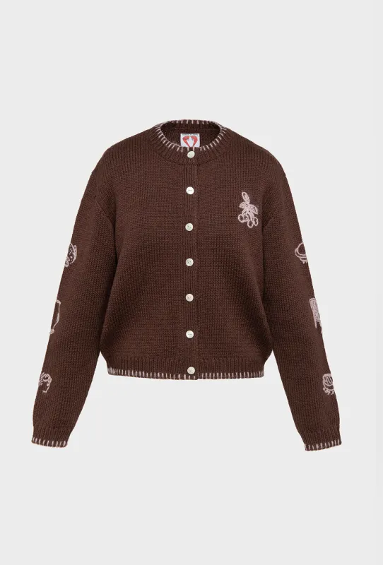 Hartley Cardigan - Chocolate Brown/Pale Pink sold by Shrimps