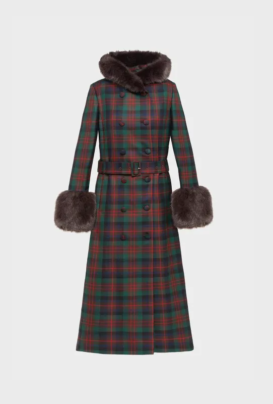 Athella Coat - Chocolate Brown/Red Tartan sold by Shrimps