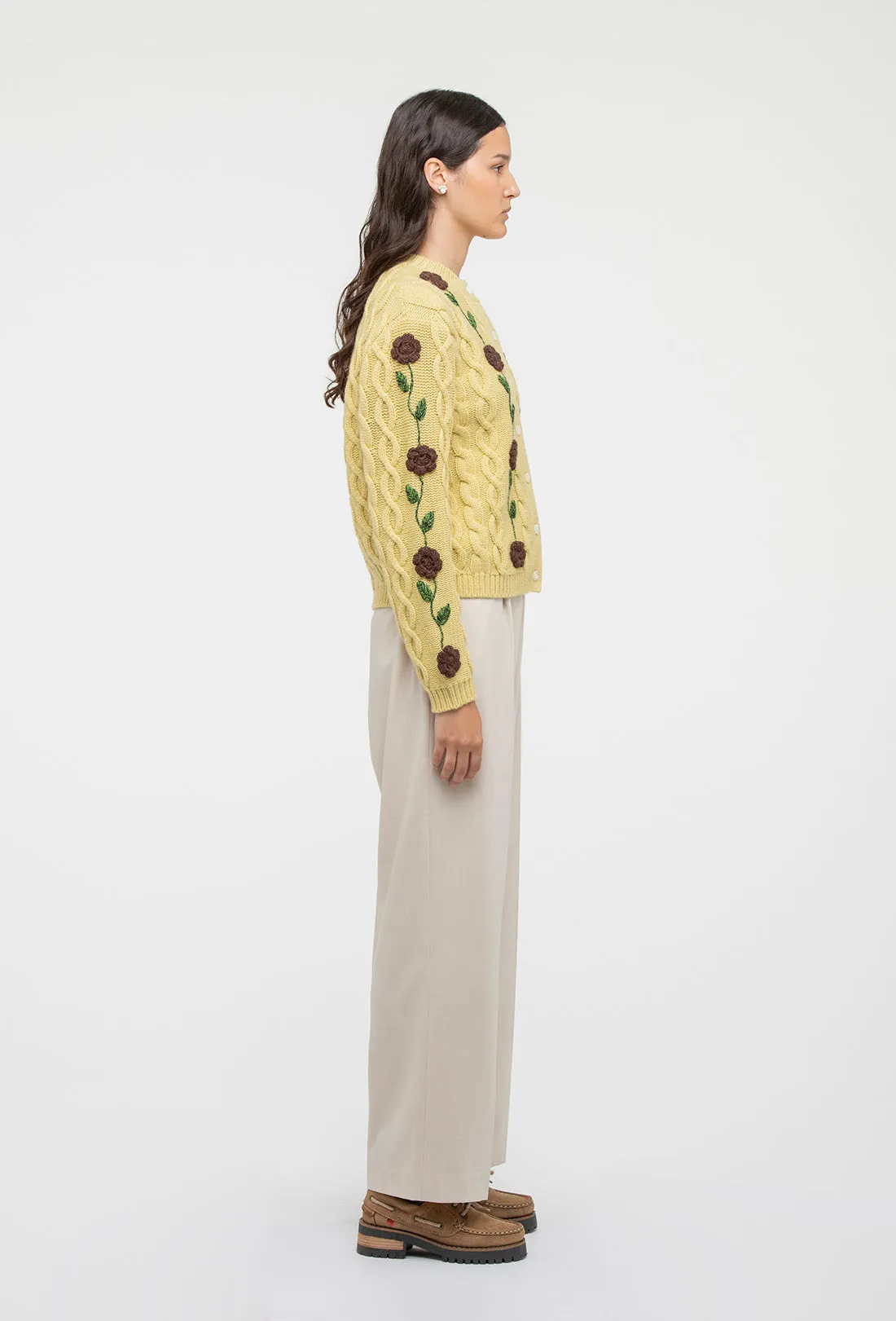 Minnie Cardigan - Dusty Yellow/Chocolate Brown sold by Shrimps product image thumbnail 5