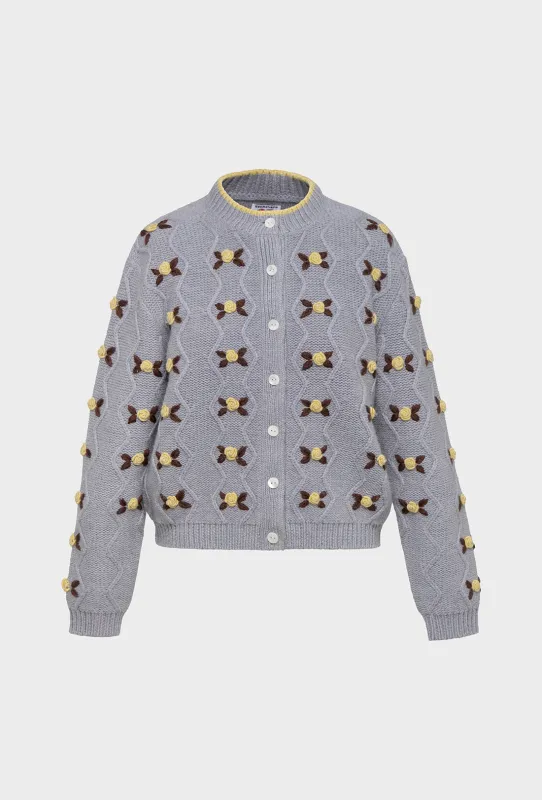 Bloom Cardigan - Pale Grey/Dusty Yellow sold by Shrimps