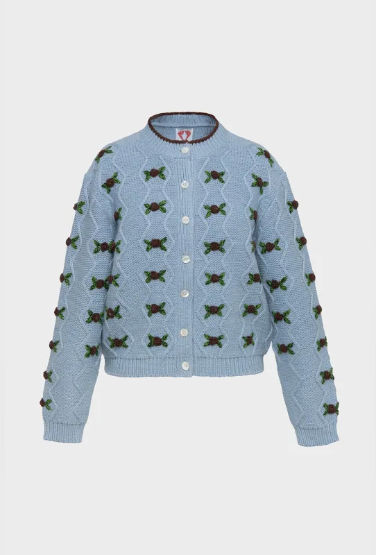 Bloom Cardigan - China Blue/Chocolate Brown sold by Shrimps
