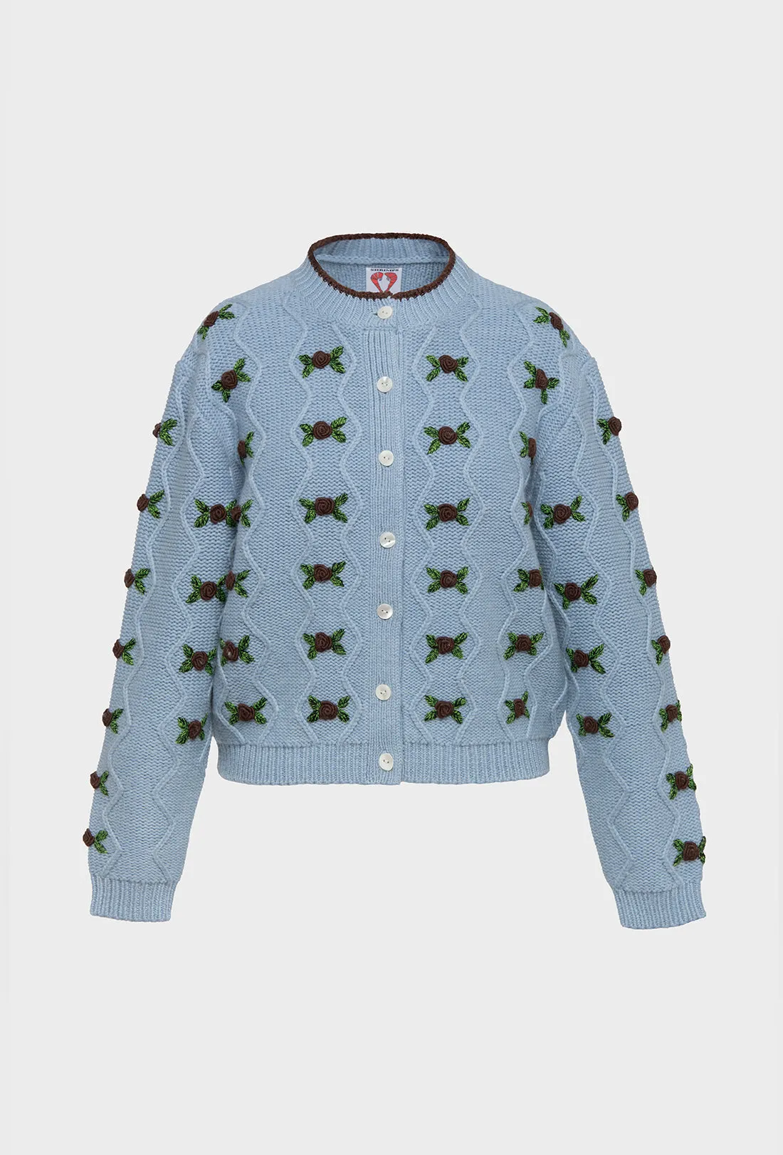 Bloom Cardigan - China Blue/Chocolate Brown sold by Shrimps