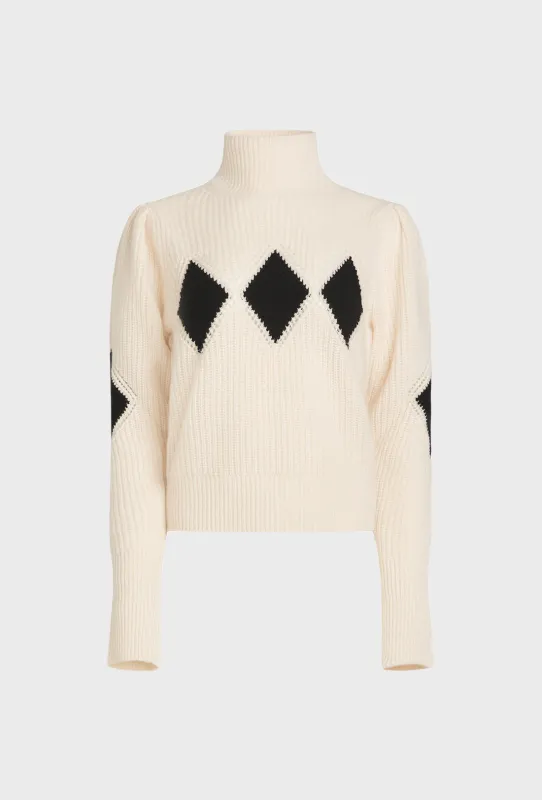 Shrimps x Reformation Diamond Cashmere Turtleneck - Cream/Black sold by Shrimps