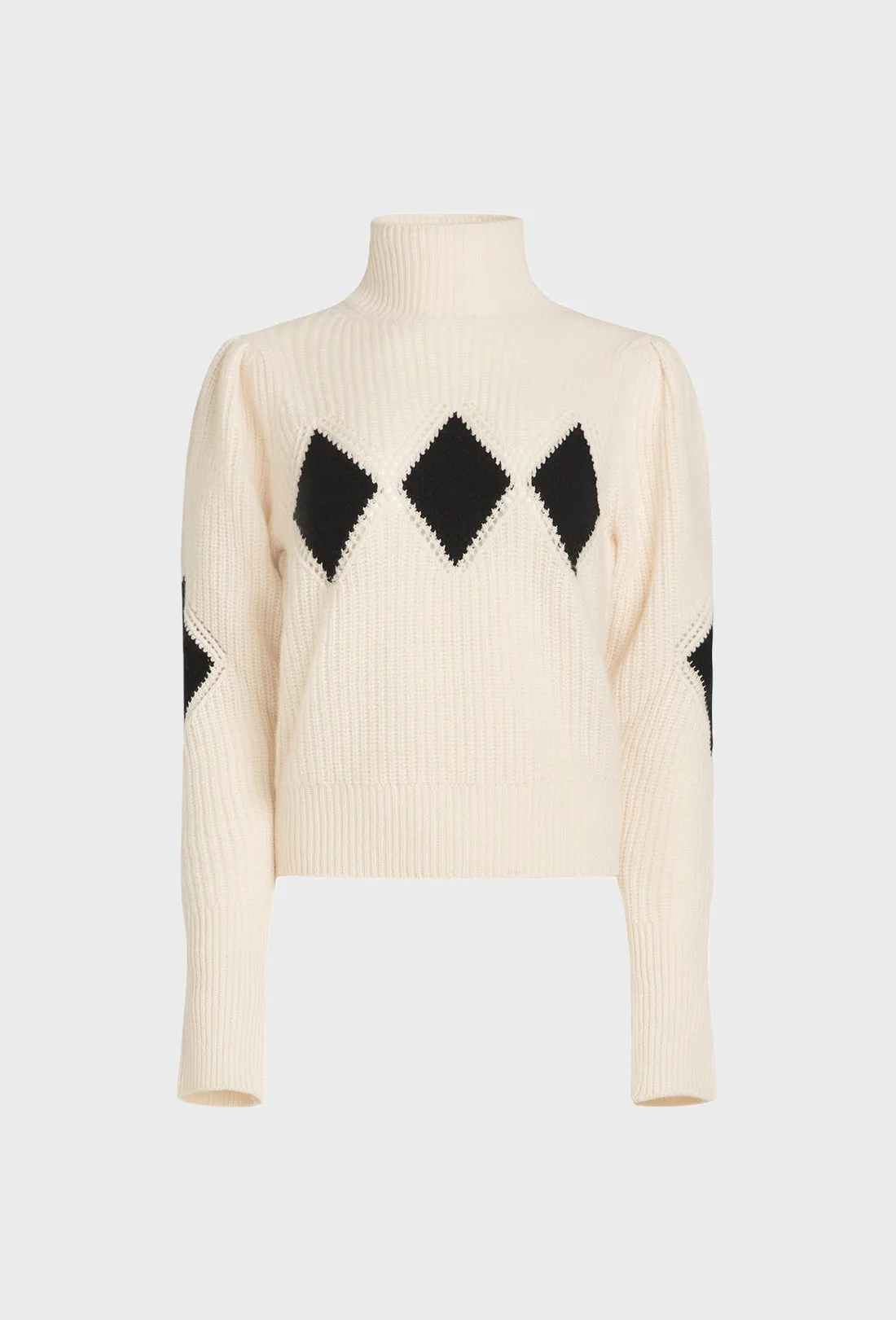 Shrimps x Reformation Diamond Cashmere Turtleneck - Cream/Black sold by Shrimps