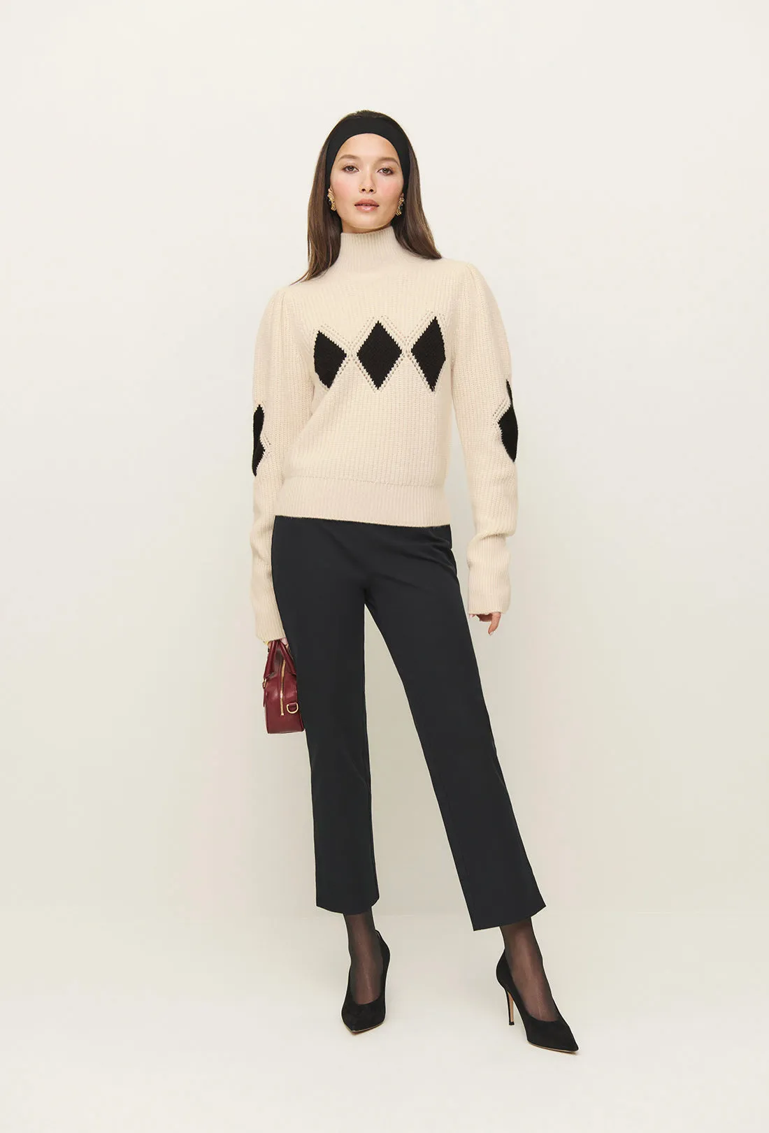 Shrimps x Reformation Diamond Cashmere Turtleneck - Cream/Black sold by Shrimps product image thumbnail 5