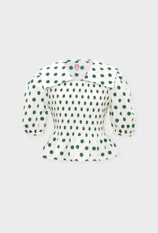 Rowan Blouse - Green Spot/Cream made by Shrimps