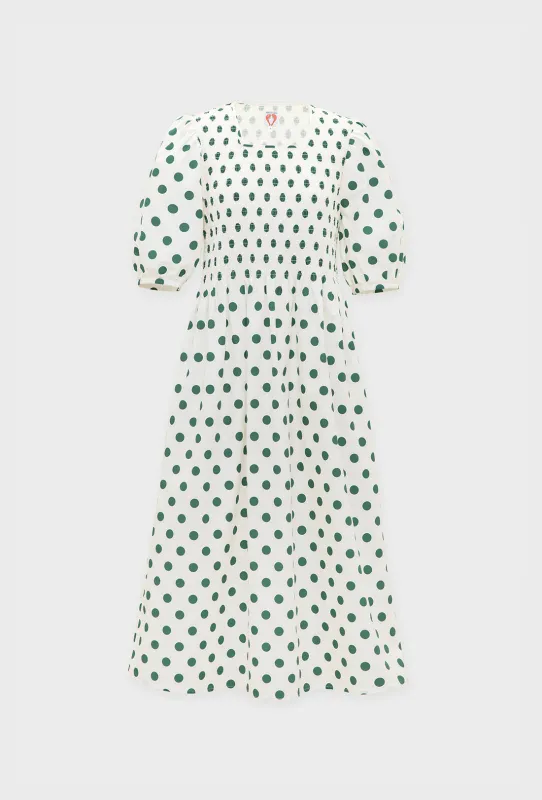 Daria Dress - Green Spot/Cream made by Shrimps