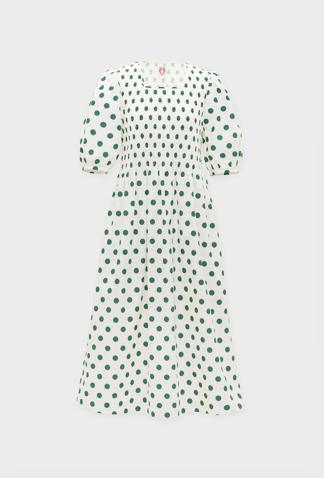 Daria Dress - Green Spot/Cream sold by Shrimps