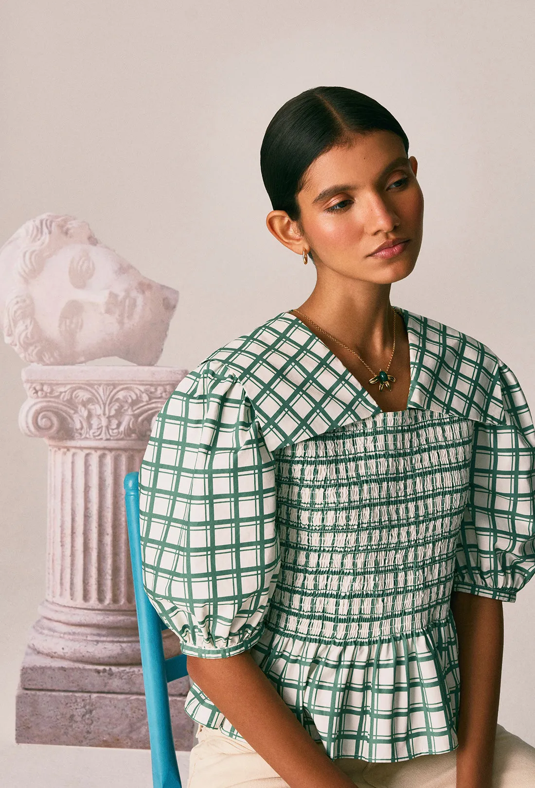 Rowan Blouse - Leaf Green Check sold by Shrimps product image thumbnail 2