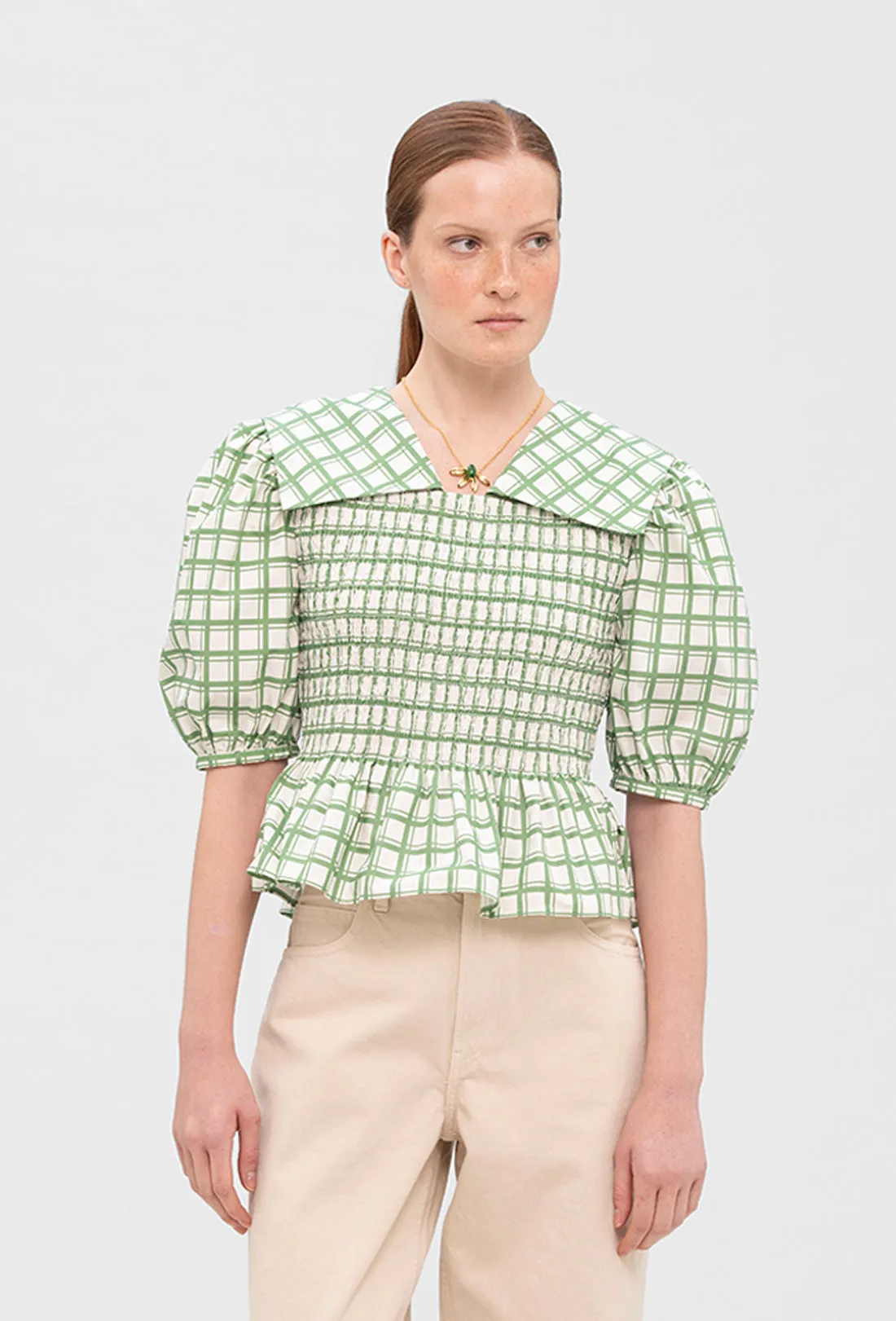 Rowan Blouse - Leaf Green Check sold by Shrimps