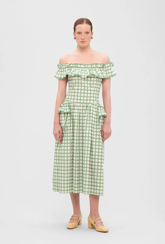 Juliet Dress - Leaf Green Check sold by Shrimps