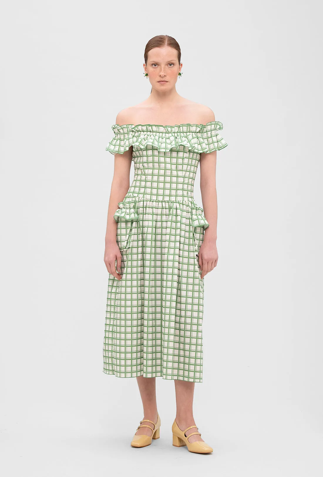 Juliet Dress - Leaf Green Check sold by Shrimps