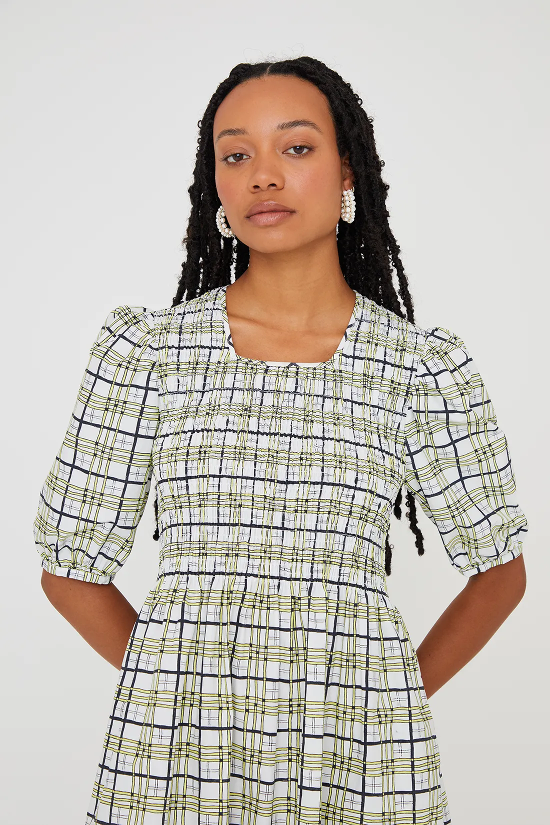 Daria Dress - Yellow/Black Check sold by Shrimps product image thumbnail 3