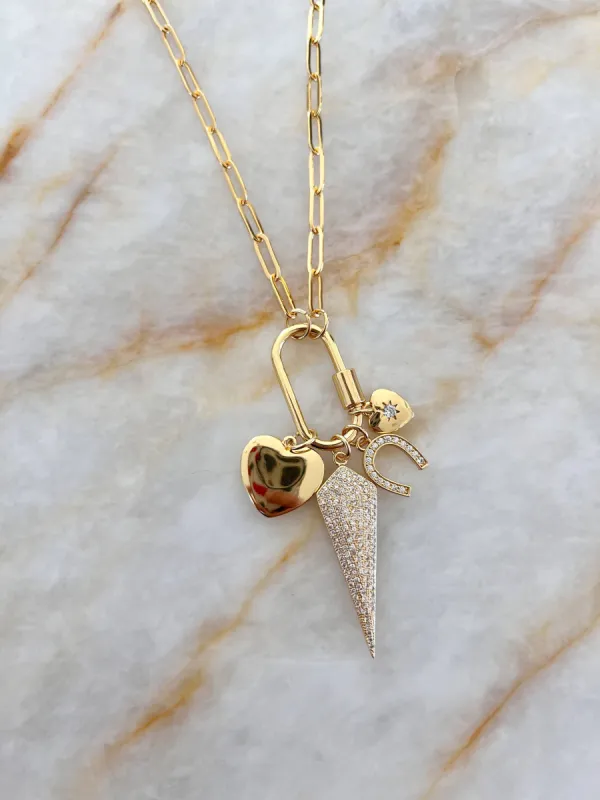 Long Dainty Link Chain Necklace with Carabiner Lock sold by Sienna Sky