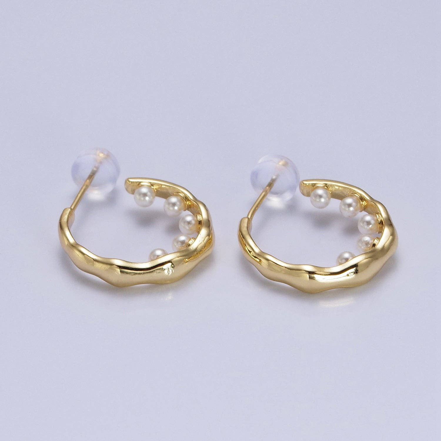 Hammered Pearl Hoops sold by Sienna Sky