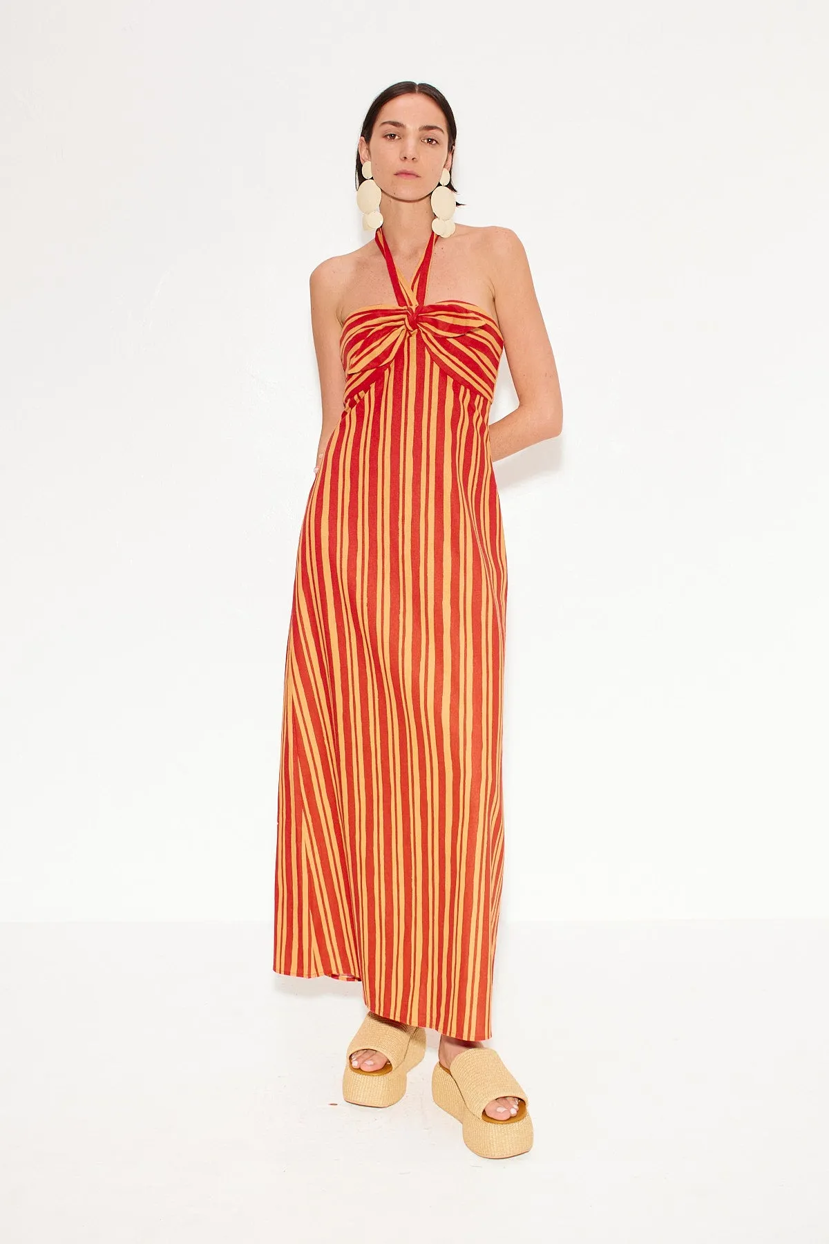 Del Linen Dress in Retro Red Orange Stripe sold by Simon Miller product image thumbnail 4