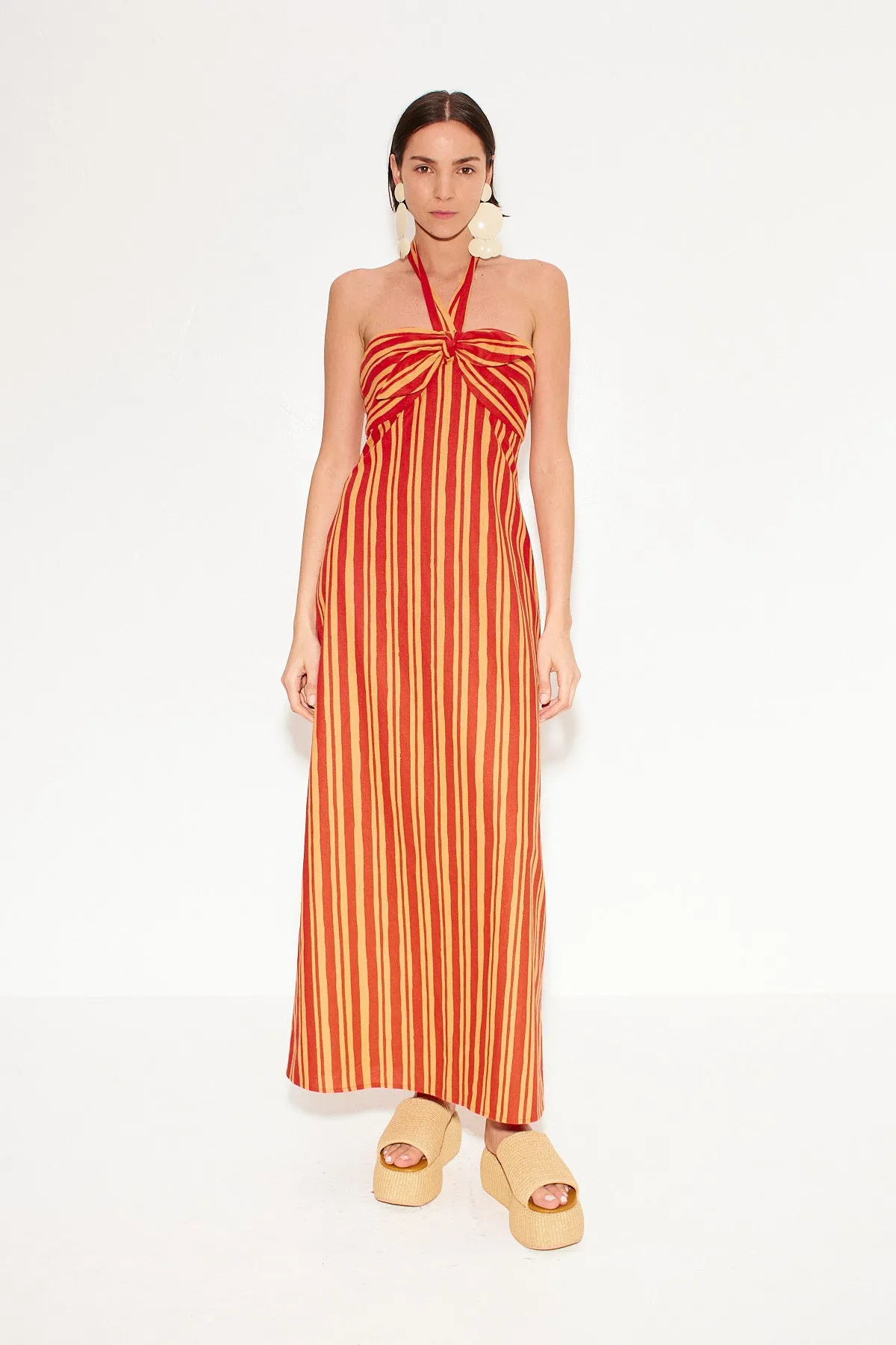 Del Linen Dress in Retro Red Orange Stripe sold by Simon Miller