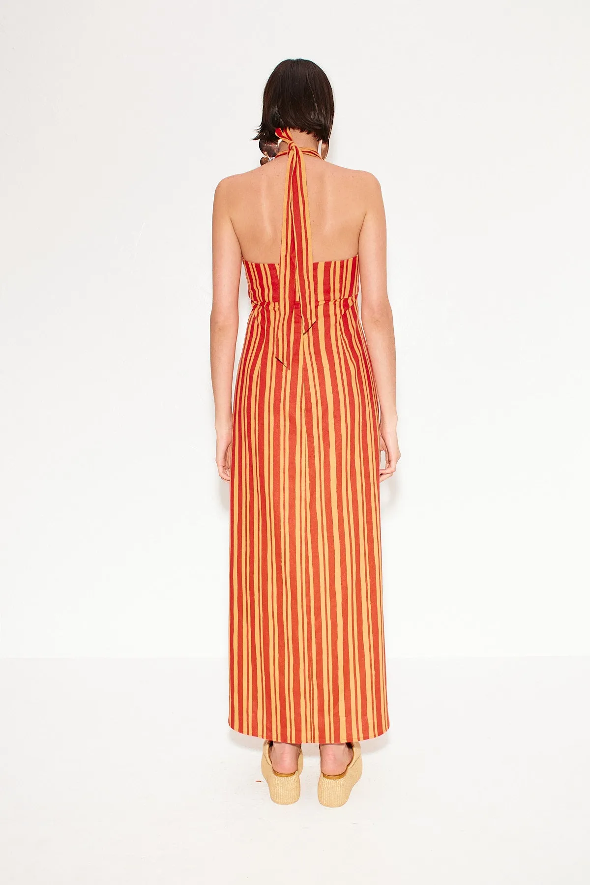 Del Linen Dress in Retro Red Orange Stripe sold by Simon Miller product image thumbnail 3