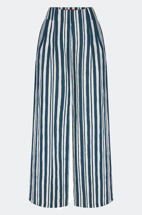 Bloo Linen Pant in Ink Macadamia Stripe sold by Simon Miller