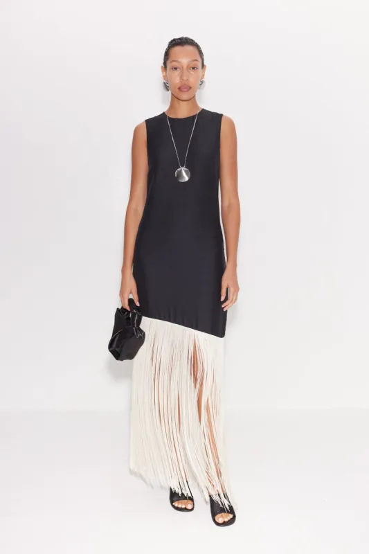 Casablanca Fringe Dress in Black/Seashell sold by Simon Miller