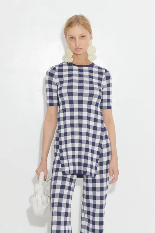 Knits By Canoga Short Sleeve Top in Ink Gingham sold by Simon Miller