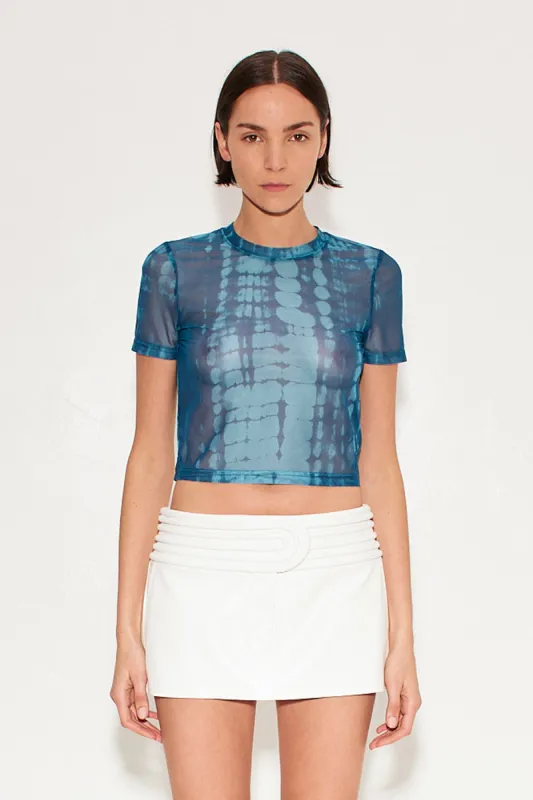 Gamma Mesh Tee in Ink Gingham Shibori Combo sold by Simon Miller