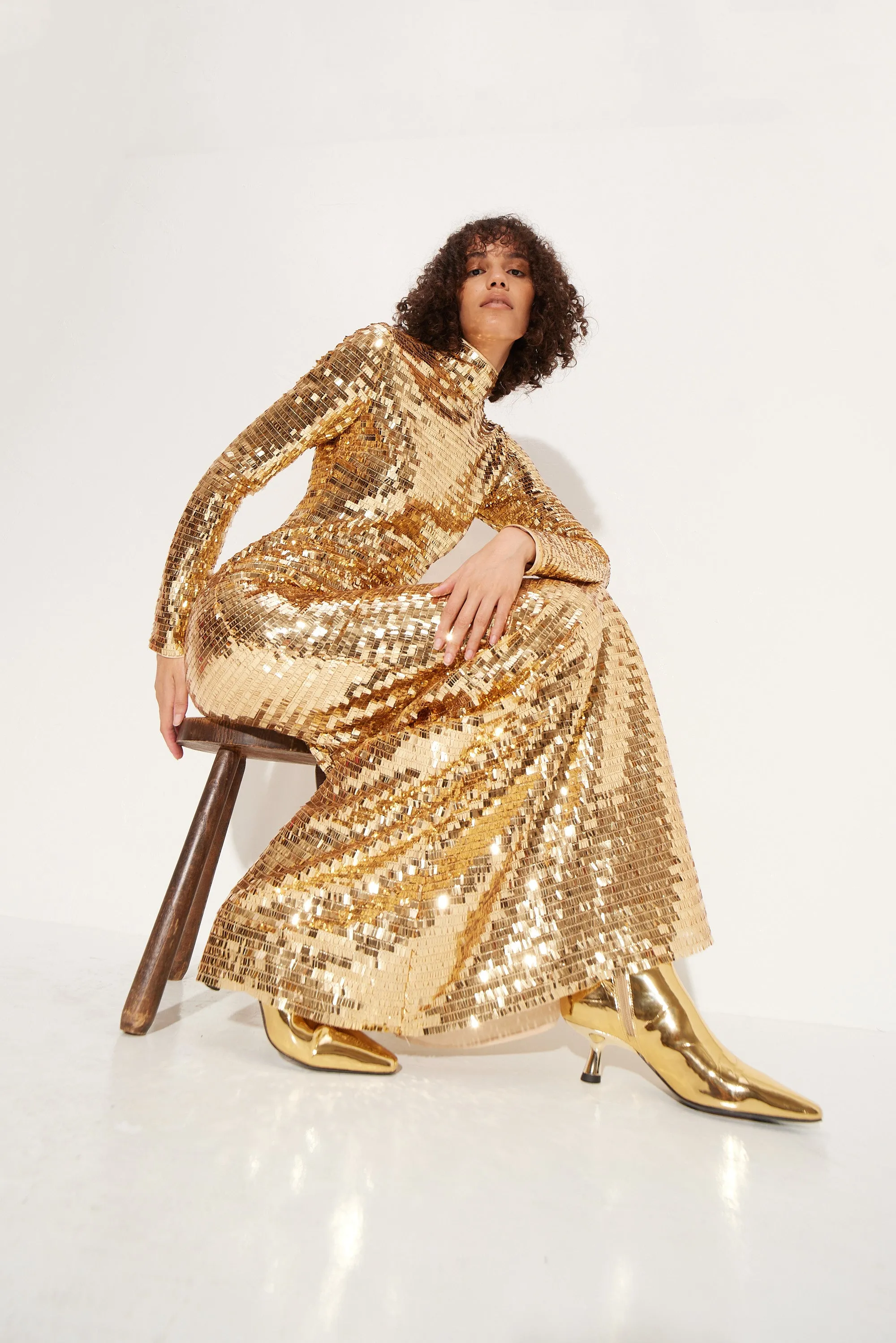 Sequin Sculpty Dress In Star Gold sold by Simon Miller