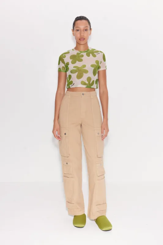 Gamma Printed Mesh Tee in Green/Seashell Floral sold by Simon Miller