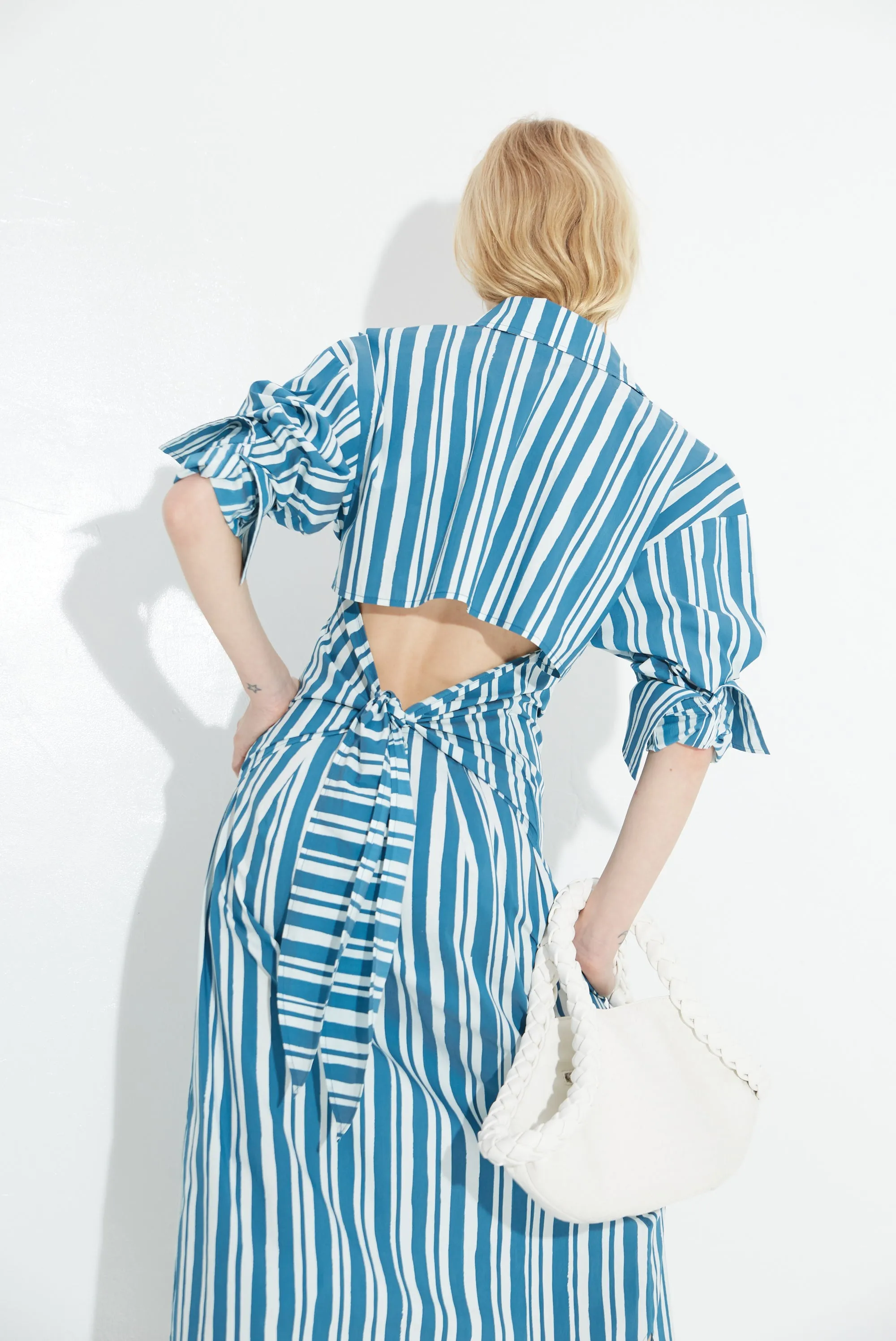 Loch Poplin Dress in Ink Macadamia Stripe sold by Simon Miller product image thumbnail 2
